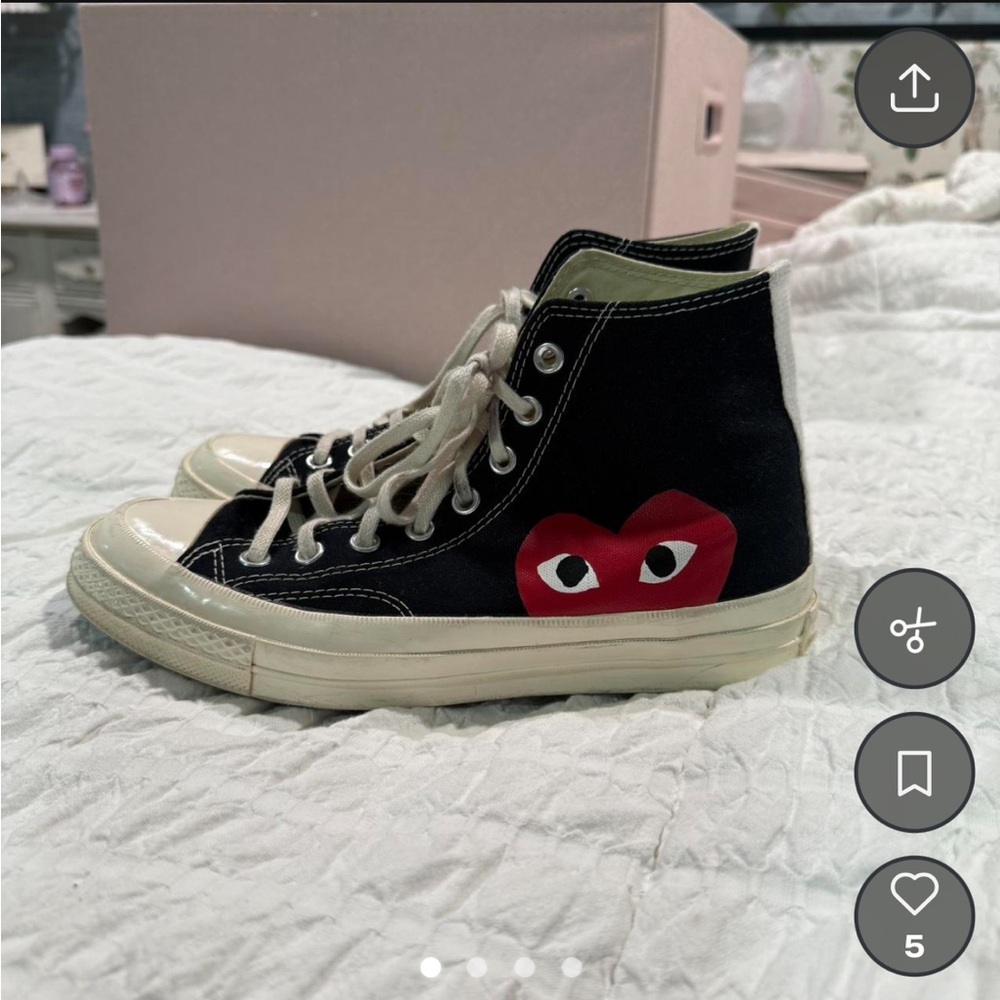 Comme des Garçon Converse Black High-Top Sneakers with Red Heart Logo
